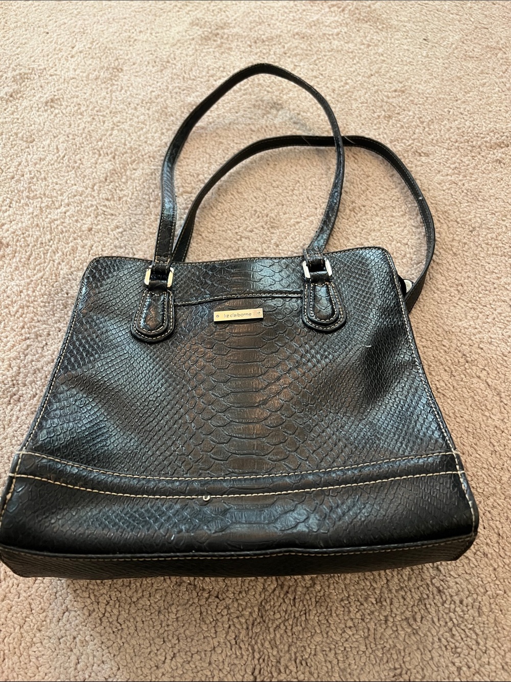 Liz Claiborne Dark Brown faux Leather shoulder tote